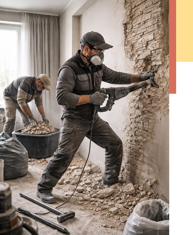 Демонтаж декоративного камня в Шумерле от 1575 руб/м² — быстро и недорого | ОТДЕЛОЧНИК-Шмр