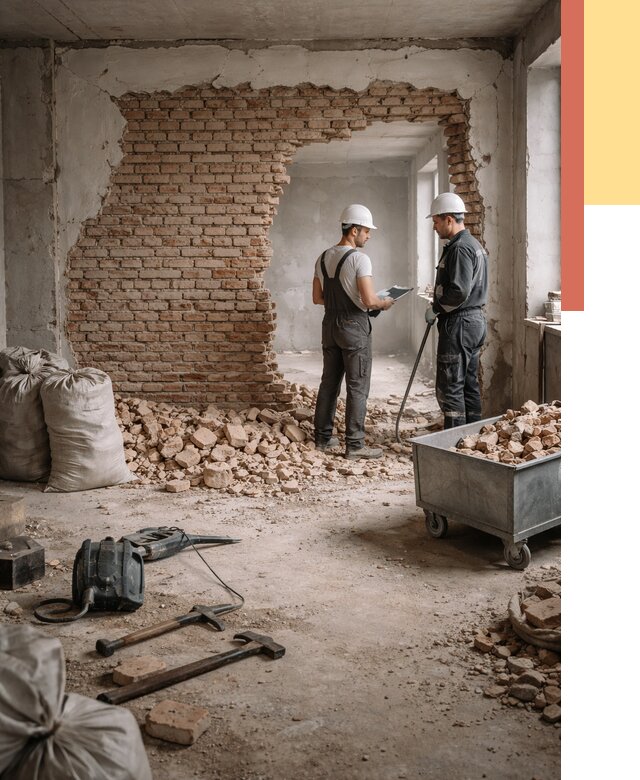 Демонтаж кирпичных стен в Шумерле от 4562 руб. — быстро, недорого, под ключ | ОТДЕЛОЧНИК-Шмр