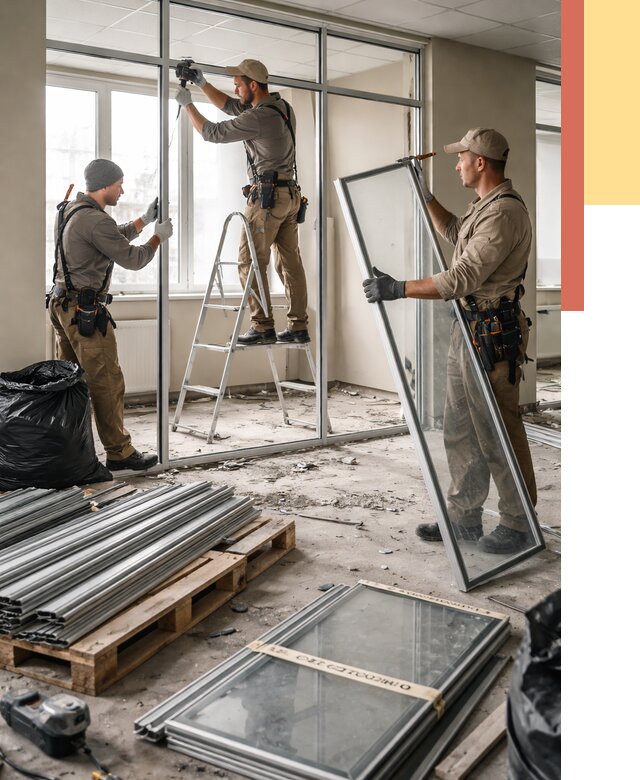 Демонтаж алюминиевых перегородок в Шумерле от 4562 руб. — быстро и недорого | ОТДЕЛОЧНИК-Шмр