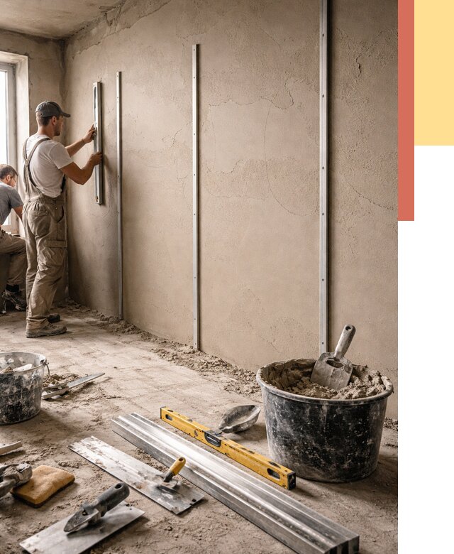 Штукатурка стен по маякам в Шумерле от 5975 руб./м² — выравнивание под ключ | ОТДЕЛОЧНИК-Шмр