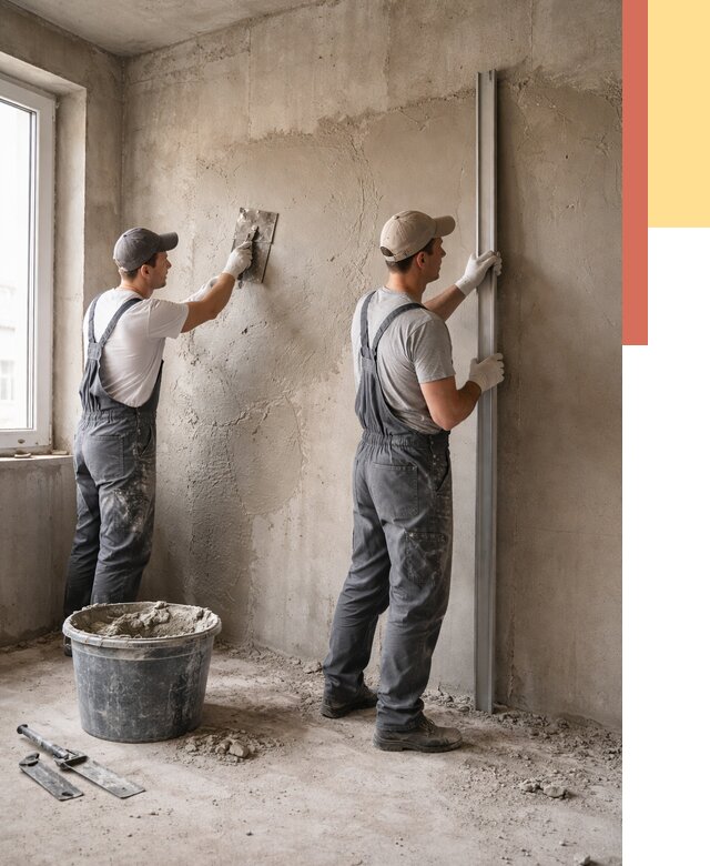 Штукатурка бетонных стен в Шумерле от 4888 руб/м² — качественно и быстро | ОТДЕЛОЧНИК-Шмр