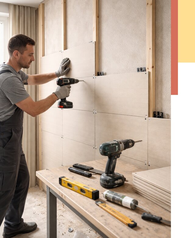 Монтаж МДФ панелей на стены в Шумерле от 1358 руб. под ключ | ОТДЕЛОЧНИК-Шмр