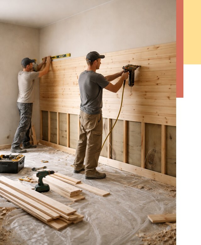 Монтаж деревянной вагонки на стены в Шумерле от 8147 руб. | Услуги монтажа вагонки | ОТДЕЛОЧНИК-Шмр