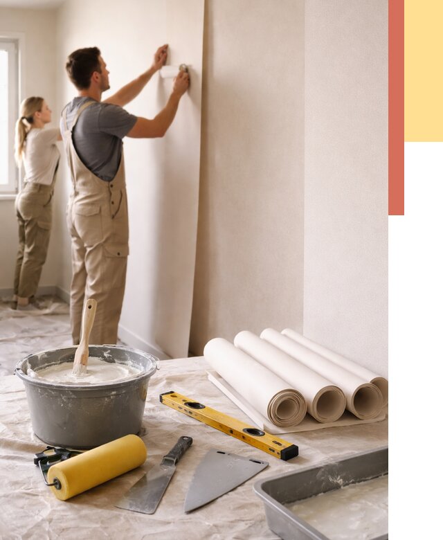 Поклейка бумажных обоев в Шумерле от 5975 руб./м2 — быстро и недорого | ОТДЕЛОЧНИК-Шмр