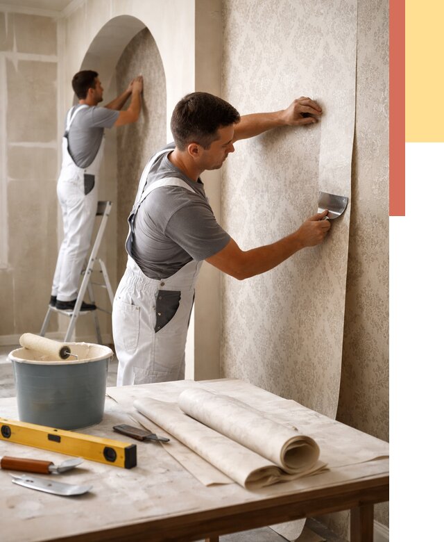 Поклейка обоев на сложные стены в Шумерле от 3042 руб. под ключ | ОТДЕЛОЧНИК-Шмр