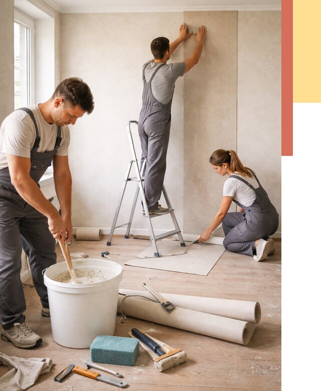 Оклейка стен обоями в Шумерле от 3802 руб/м2 — быстро и недорого | ОТДЕЛОЧНИК-Шмр