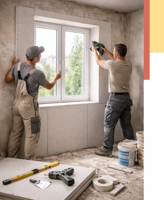 Монтаж откосов из гипсокартона в Шумерле от 4888 руб. под ключ | ОТДЕЛОЧНИК-Шмр