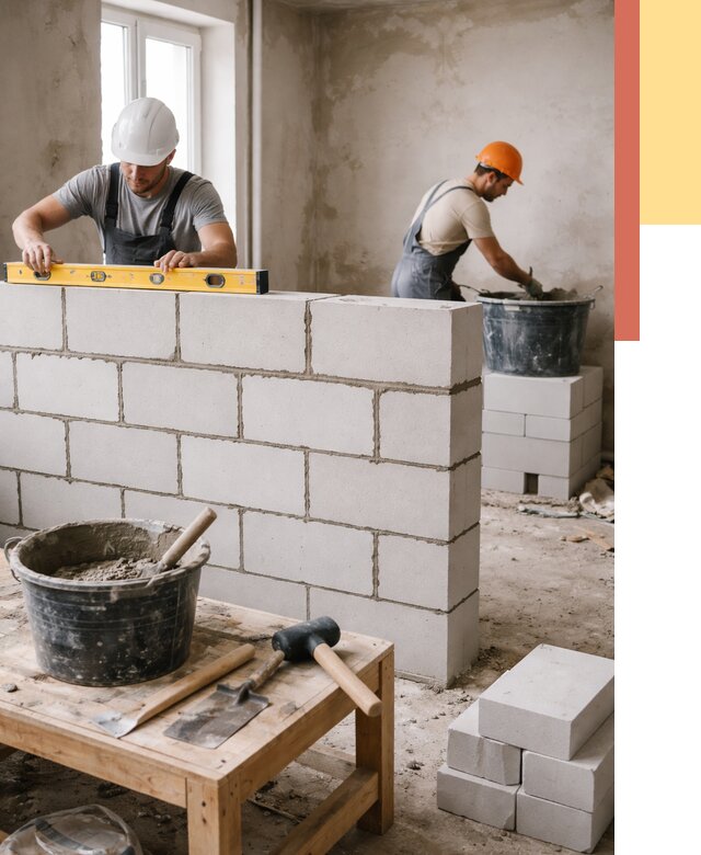 Кладка перегородок из газобетона в Шумерле от 3476 руб. под ключ | ОТДЕЛОЧНИК-Шмр