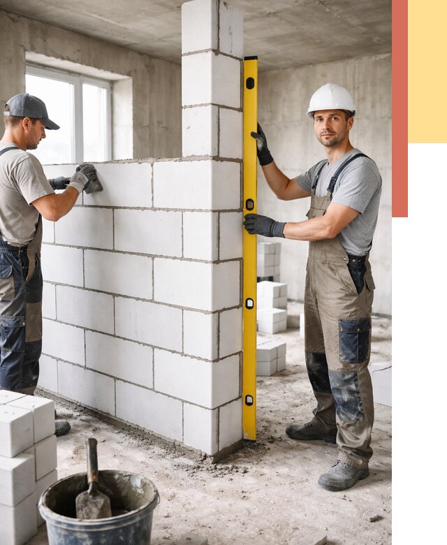 Кладка перегородок из пеноблока в Шумерле от 1955 руб. под ключ | ОТДЕЛОЧНИК-Шмр