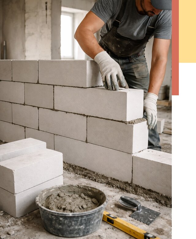 Кладка перегородок из силикатного блока в Шумерле от 4345 руб. под ключ | ОТДЕЛОЧНИК-Шмр