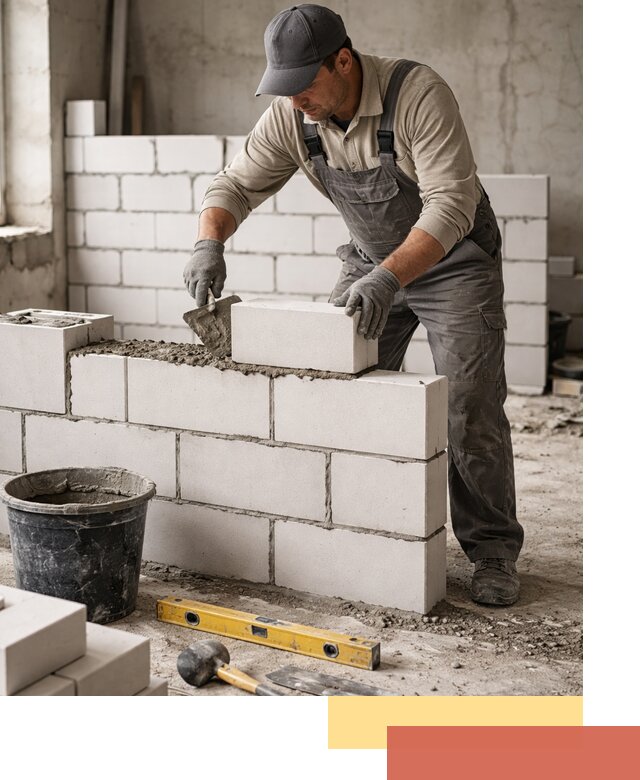 Кладка перегородок из силикатного блока в Шумерле