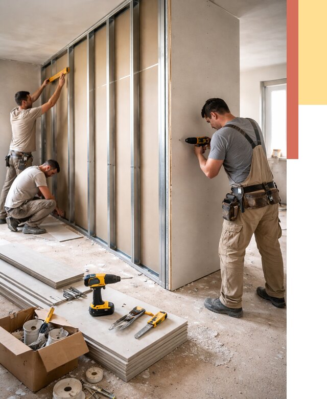 Монтаж однослойной перегородки из гипсокартона в Шумерле от 706 руб. | ОТДЕЛОЧНИК-Шмр