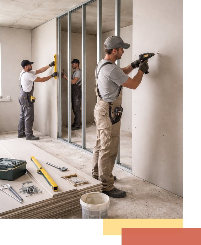 Однослойная перегородка из гипсокартона в Шумерле под ключ, монтаж и отделка