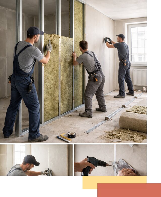 Перегородка из гипсокартона с шумоизоляцией в Шумерле — монтаж под ключ