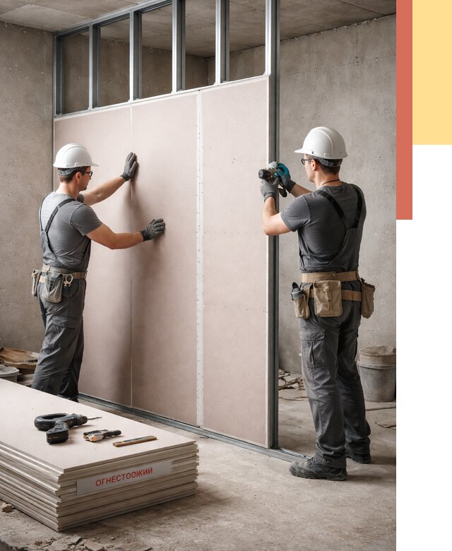 Перегородка из огнестойкого гипсокартона в Шумерле от 2010 руб. под ключ | ОТДЕЛОЧНИК-Шмр