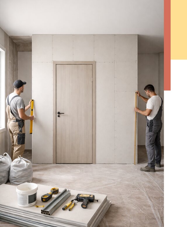 Перегородка из гипсокартона с дверью в Шумерле от 4888 руб. под ключ | ОТДЕЛОЧНИК-Шмр