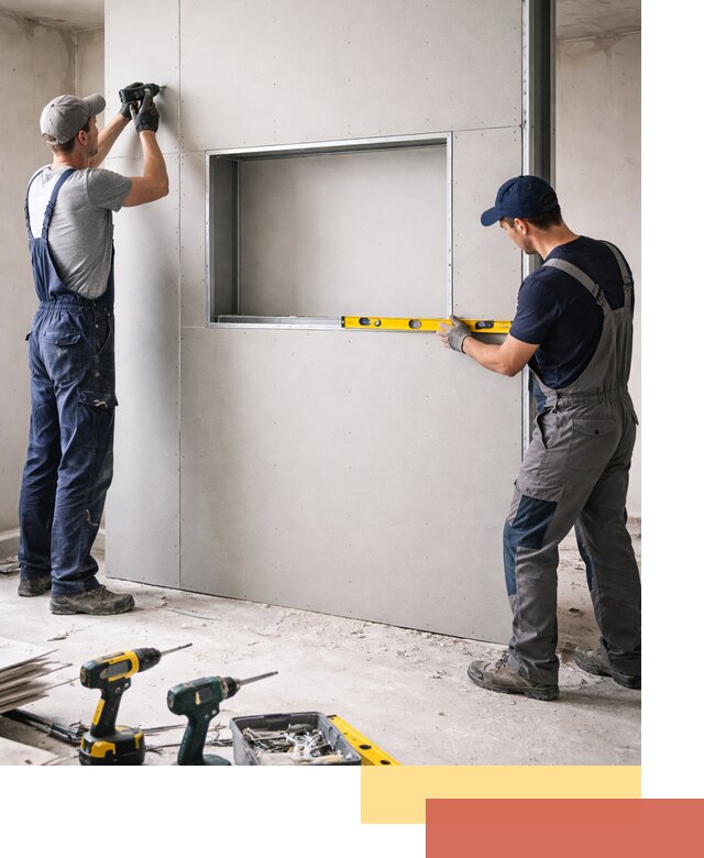 Перегородка из гипсокартона с нишей под декор в Шумерле