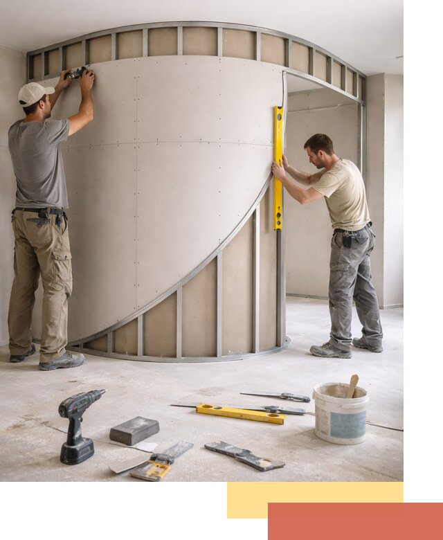 Радиусная перегородка из гипсокартона в Шумерле под ключ