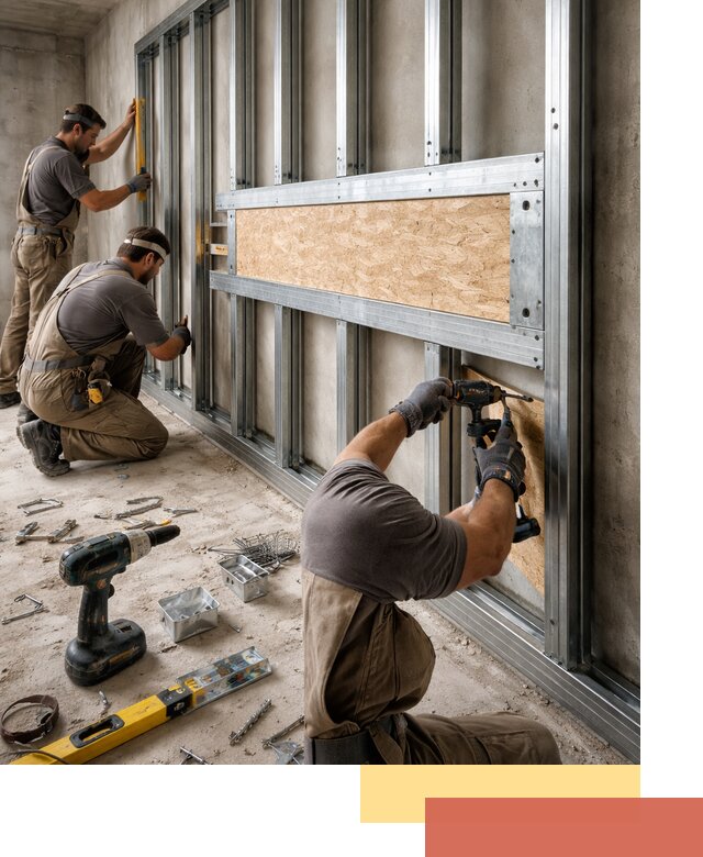 Усиленная перегородка для крепления тяжёлых конструкций в Шумерле