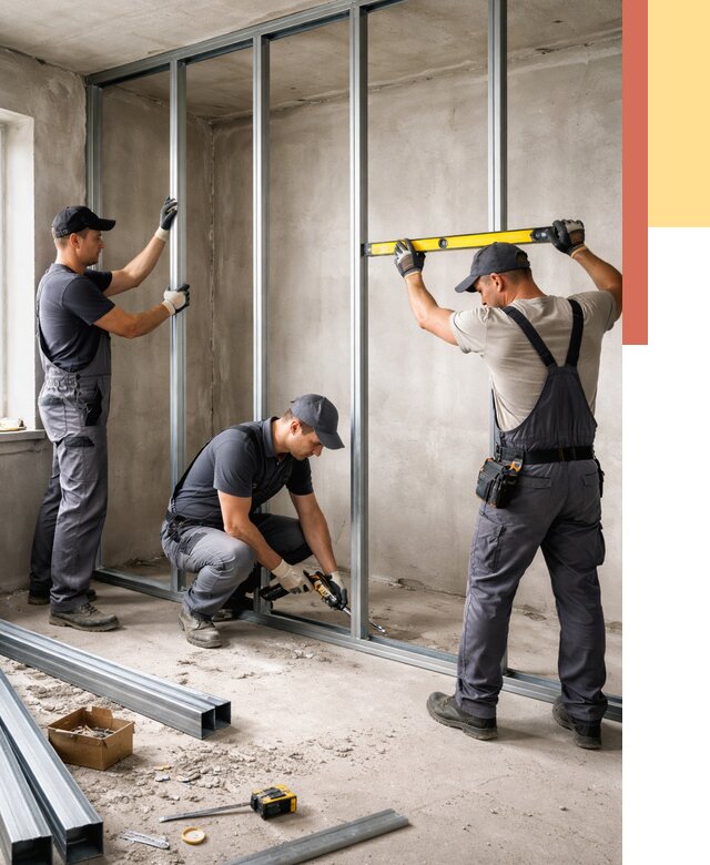 Монтаж каркаса перегородки из профиля в Шумерле от 815 руб. | ОТДЕЛОЧНИК-Шмр