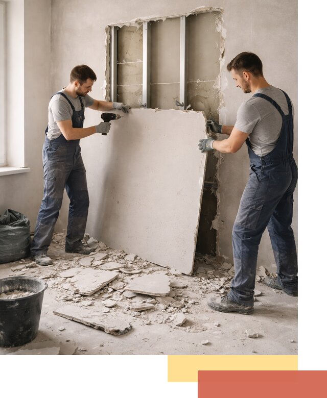 Демонтаж перегородки из гипсокартона в Шумерле быстрый и аккуратный