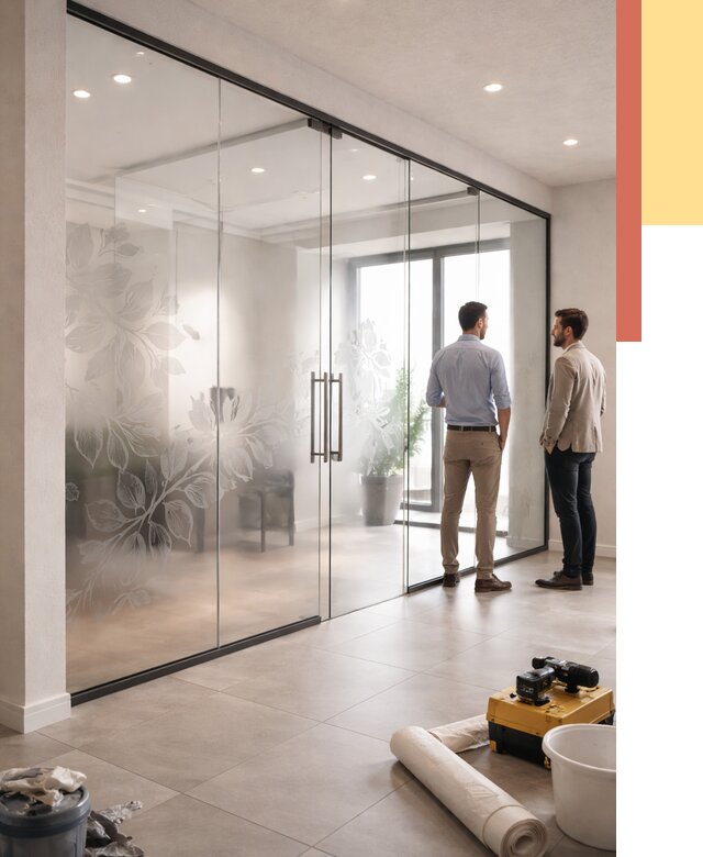 Стеклянные перегородки с рисунком в Шумерле от 13579 руб. монтаж и нанесение | ОТДЕЛОЧНИК-Шмр