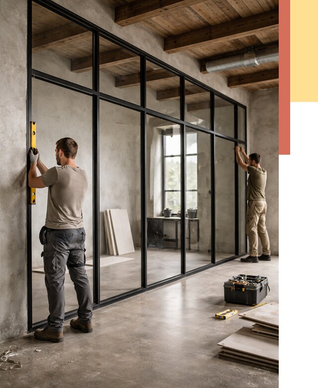 Стеклянные перегородки лофт в Шумерле от 11406 руб. под ключ | ОТДЕЛОЧНИК-Шмр