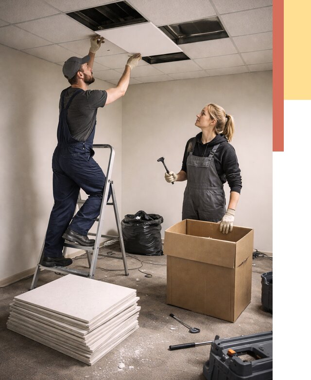 Демонтаж потолочной плитки в Шумерле от 4888 руб. быстро и недорого | ОТДЕЛОЧНИК-Шмр