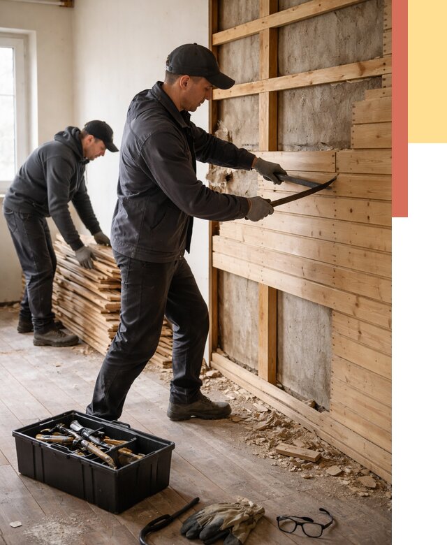 Демонтаж вагонки в Шумерле от 4128 руб/м2 — быстро и недорого | ОТДЕЛОЧНИК-Шмр