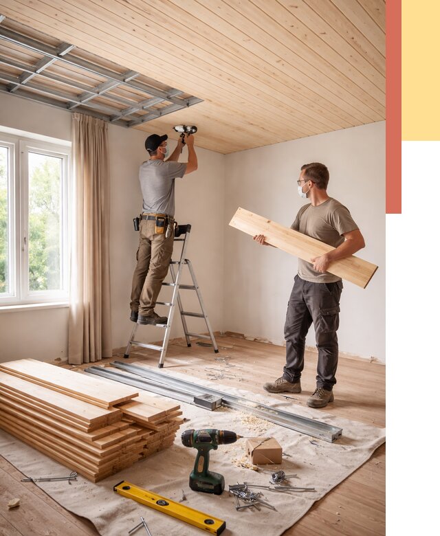 Монтаж потолка из вагонки в Шумерле от 7061 руб. | Быстро и недорого — ОТДЕЛОЧНИК-Шмр