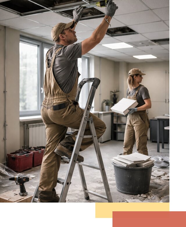 Ремонт потолка Армстронг и замена плит в Шумерле