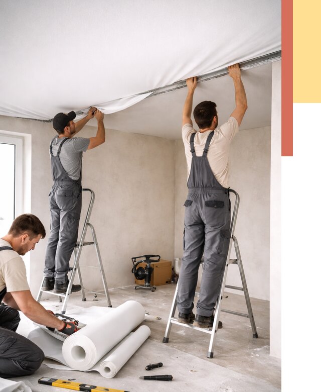 Монтаж тканевого натяжного потолка в Шумерле от 3802 руб. под ключ | ОТДЕЛОЧНИК-Шмр