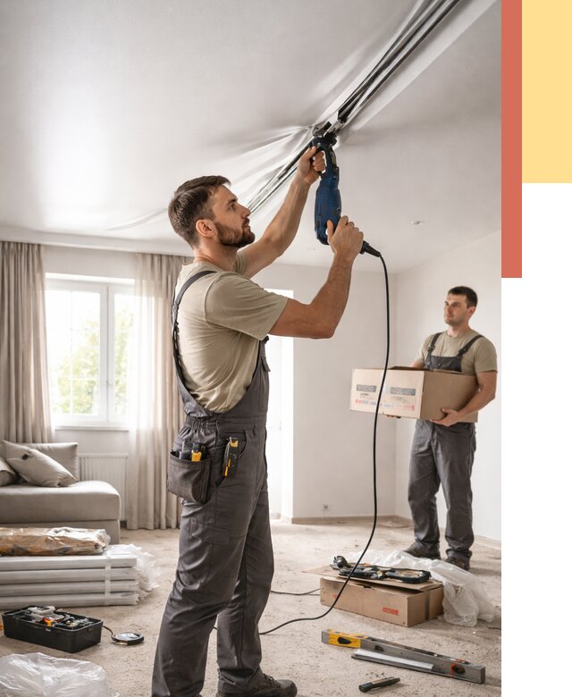 Монтаж сатинового натяжного потолка в Шумерле от 3802 руб. | Быстро, недорого — ОТДЕЛОЧНИК-Шмр