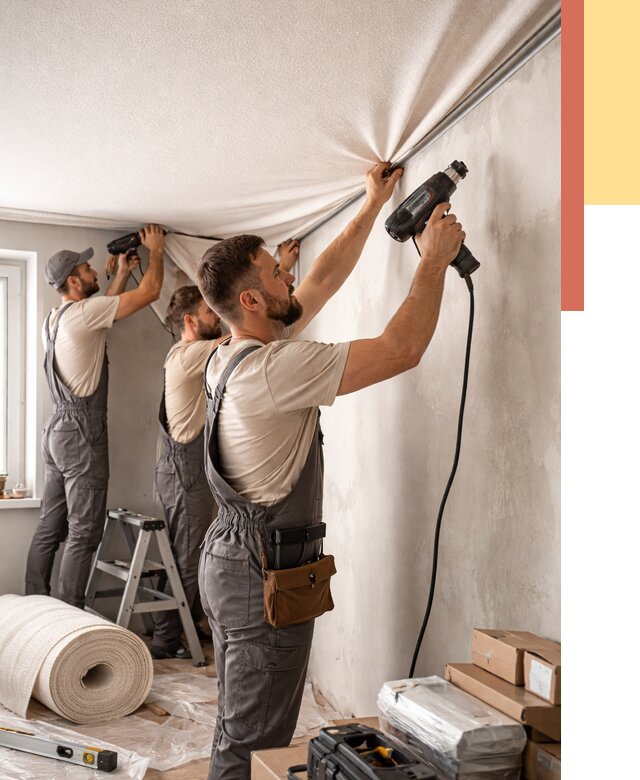 Монтаж фактурного натяжного потолка в Шумерле от 815 руб. — ОТДЕЛОЧНИК-Шмр