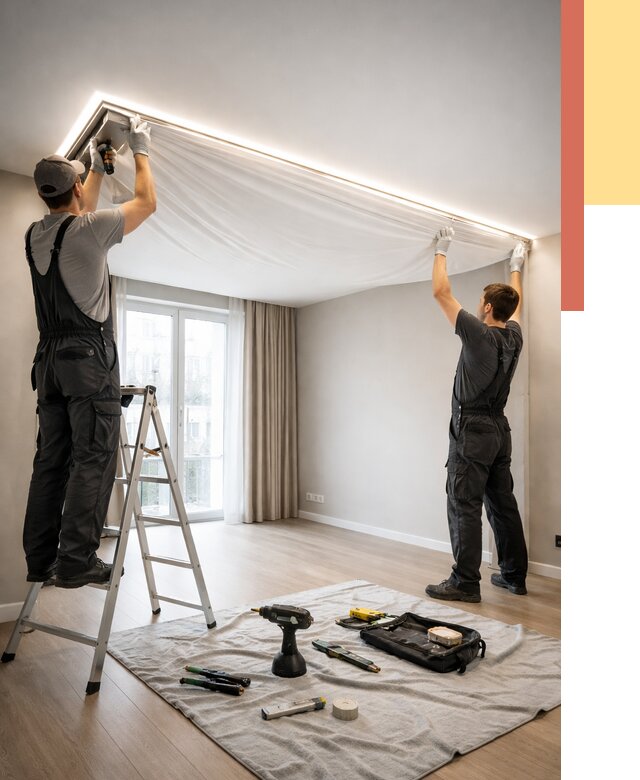 Монтаж парящего натяжного потолка в Шумерле от 4888 руб. быстро и недорого | ОТДЕЛОЧНИК-Шмр