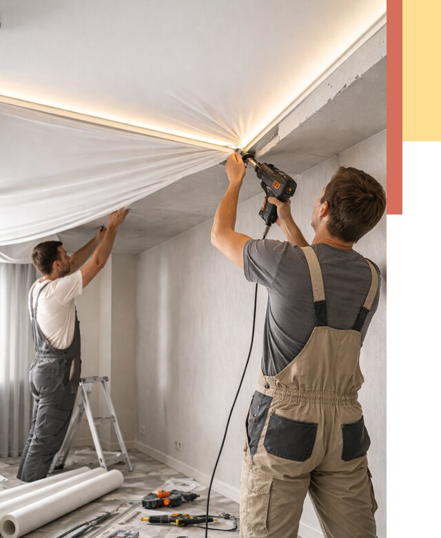 Монтаж натяжного потолка с подсветкой в Шумерле от 1032 руб. | ОТДЕЛОЧНИК-Шмр