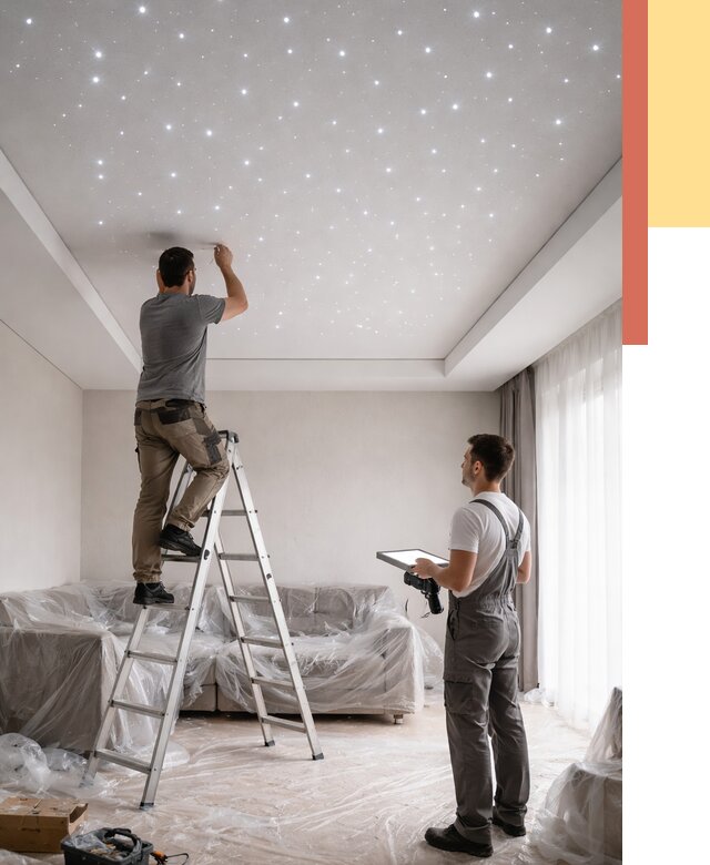 Монтаж натяжного потолка «звездное небо» в Шумерле от 7061 руб. | ОТДЕЛОЧНИК-Шмр