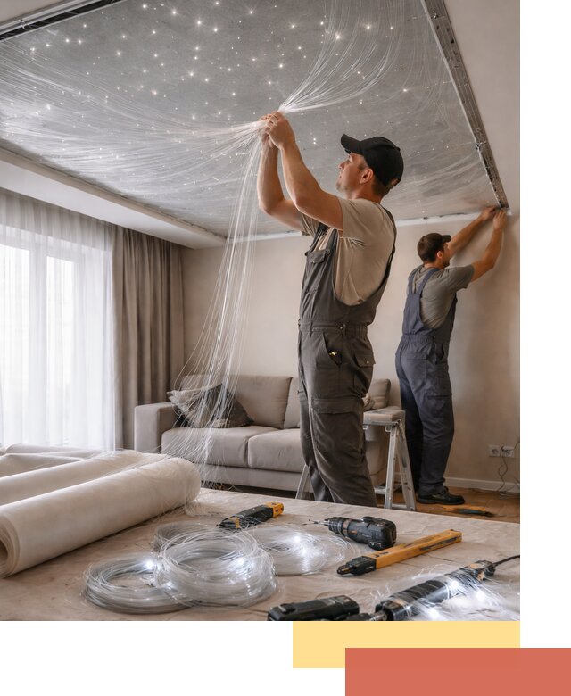 Монтаж натяжного потолка «Звездное небо» в Шумерле