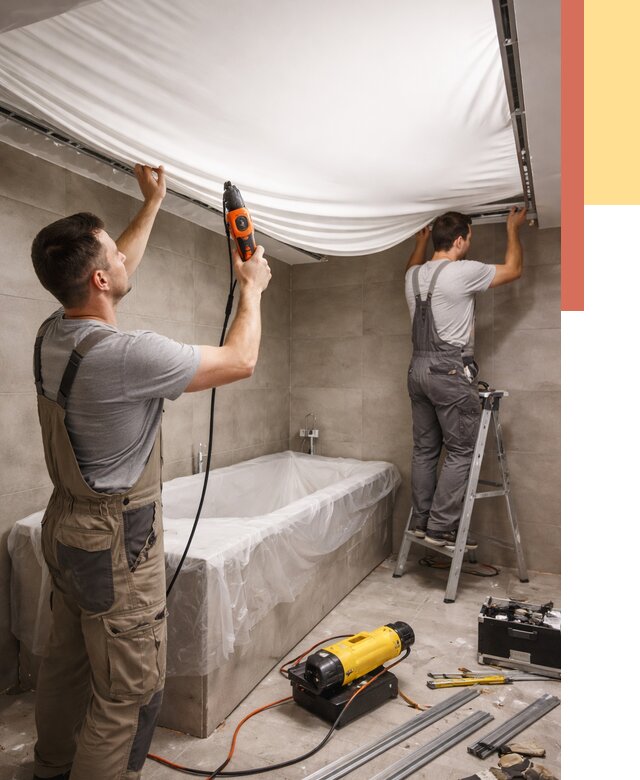 Монтаж натяжного потолка в ванной в Шумерле от 1304 руб. под ключ | ОТДЕЛОЧНИК-Шмр