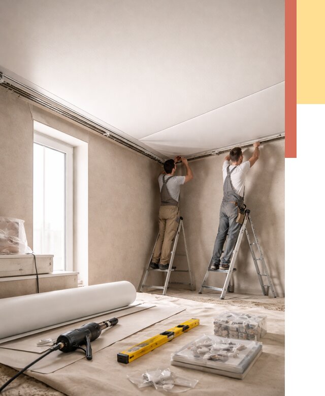 Монтаж натяжного потолка в спальне в Шумерле от 4128 руб. под ключ | ОТДЕЛОЧНИК-Шмр