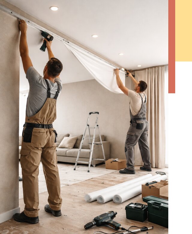 Монтаж натяжного потолка в гостиной в Шумерле от 597 руб. | ОТДЕЛОЧНИК-Шмр