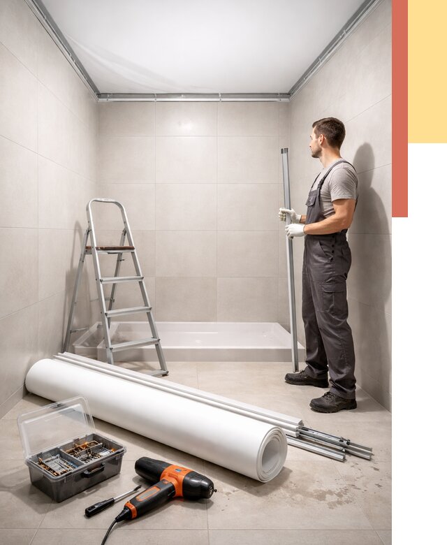 Монтаж натяжного потолка в санузле в Шумерле от 2010 руб. — ОТДЕЛОЧНИК-Шмр