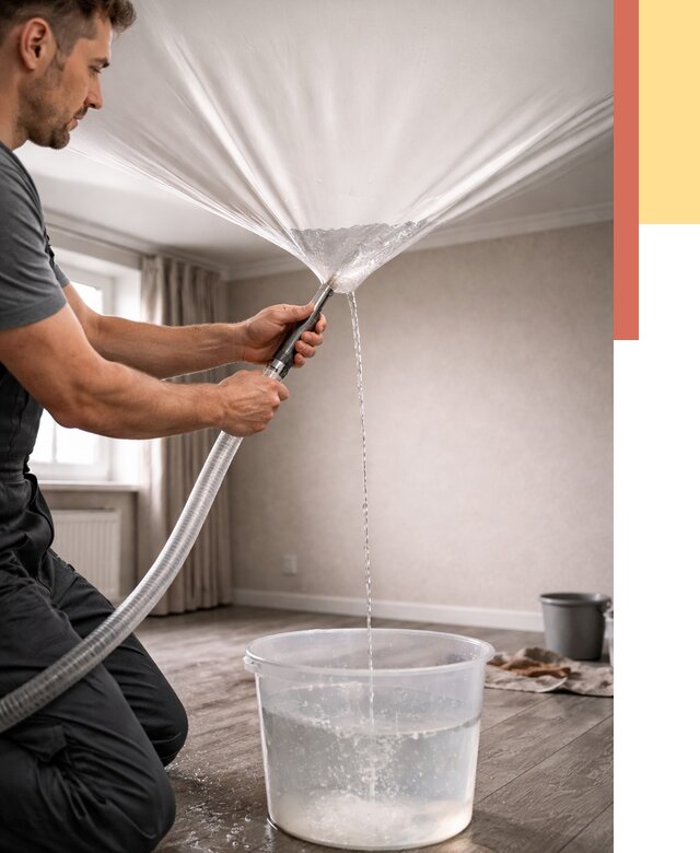 Слив воды с натяжного потолка в Шумерле от 2716 руб. быстро и недорого | ОТДЕЛОЧНИК-Шмр