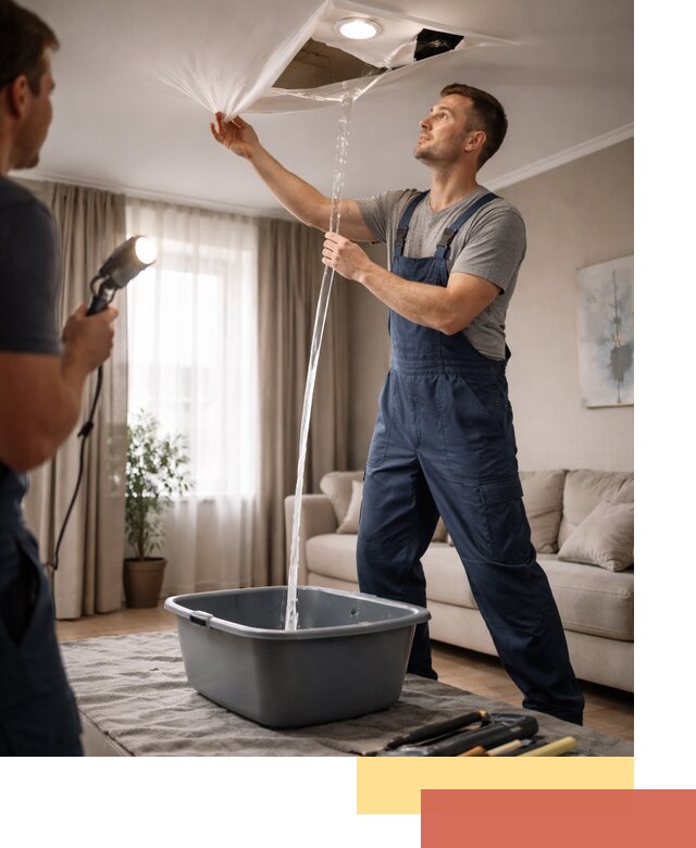 Слив воды с натяжного потолка в Шумерле быстро и аккуратно