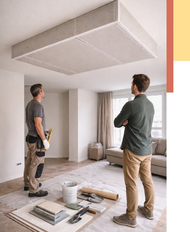 Короб на потолке из гипсокартона в Шумерле от 2390 руб. — монтаж и услуги под ключ | ОТДЕЛОЧНИК-Шмр